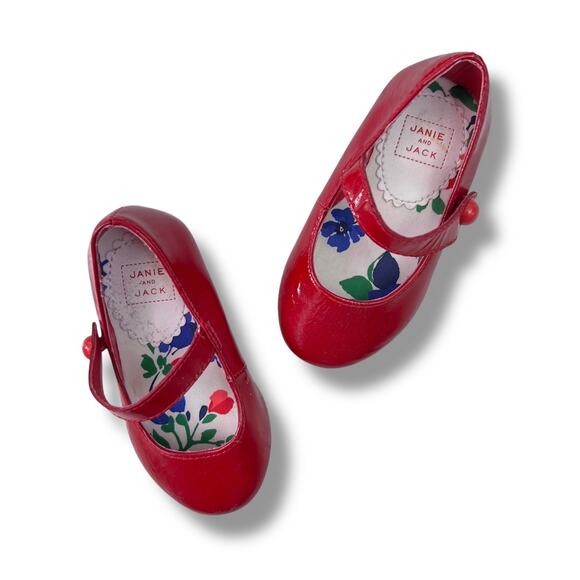 Janie and Jack Baby Girl Mary Jane Dress Shoes Size 4 Red Patent Holiday Classic - Picture 1 of 9